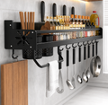 Wall-Mounted Kitchen Organiser Rack with Hooks & Spice Shelf