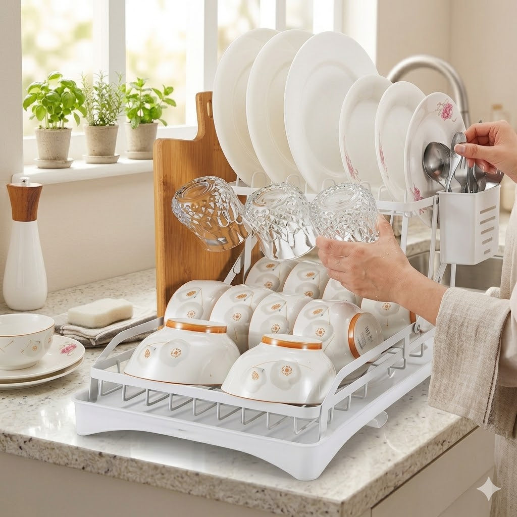 Double Layer Dish Drainer with Drip Tray