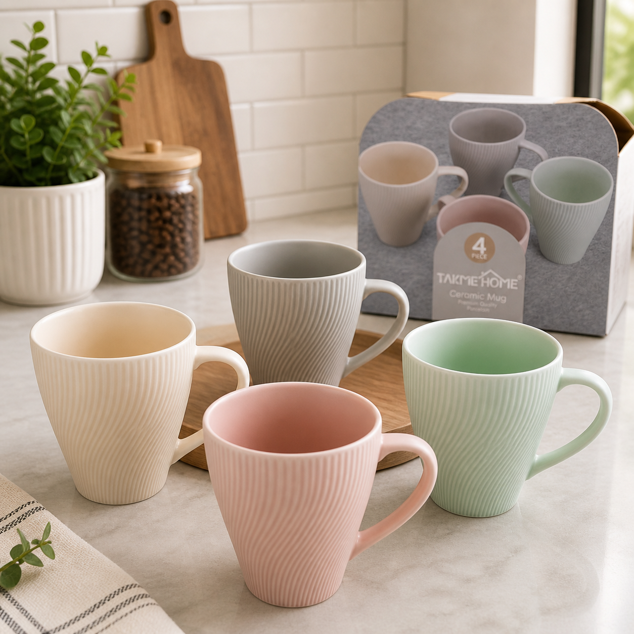 4 Piece Pastel Ceramic Mug Set
