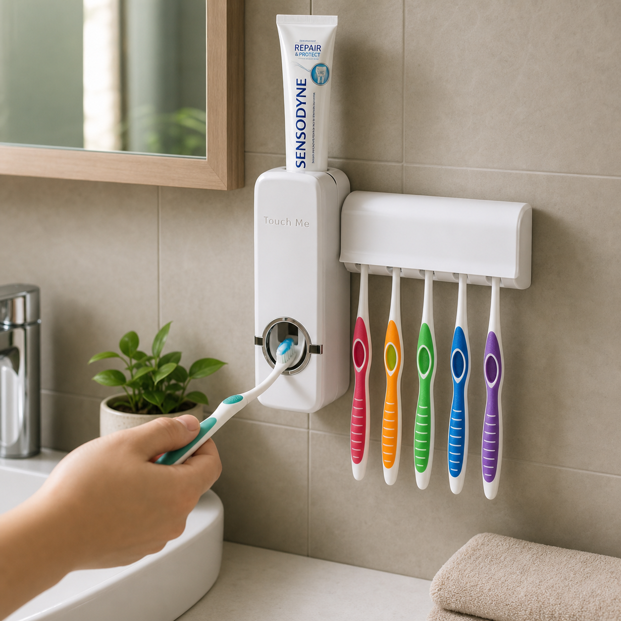 Toothpaste Dispenser & Toothbrush Holder