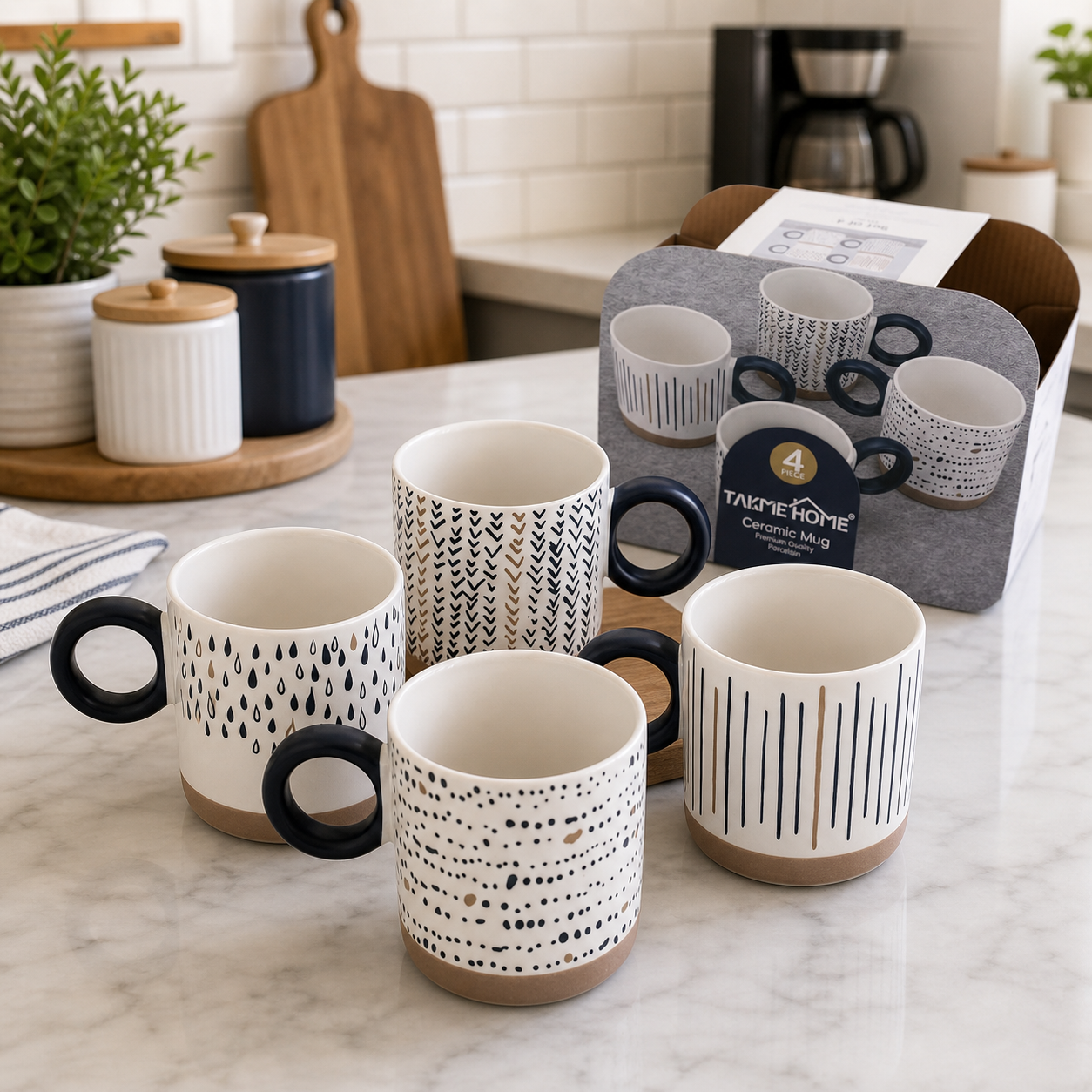 4 Piece Ceramic Mug Set