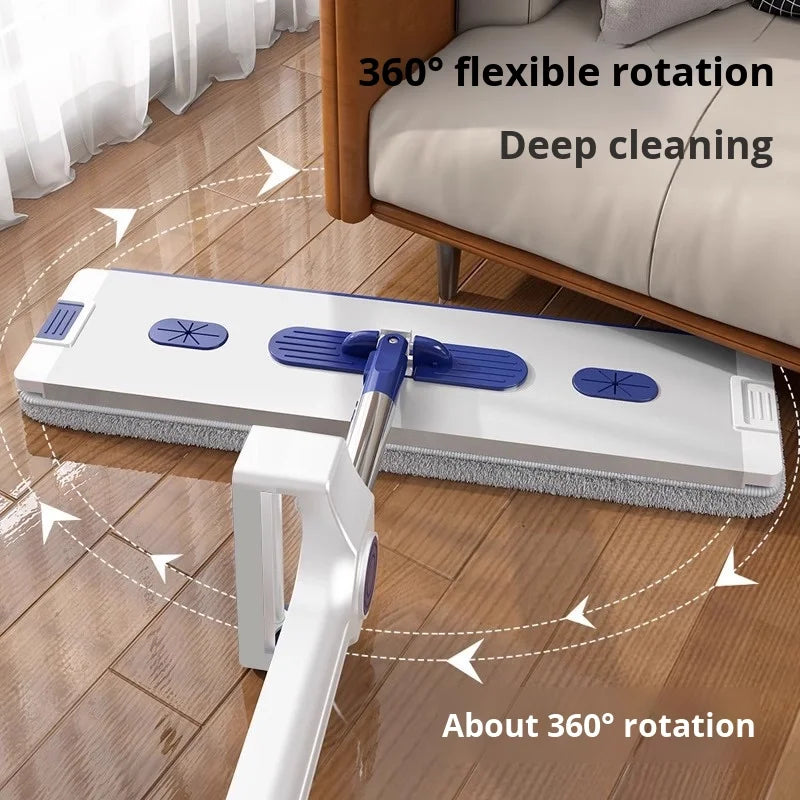Hands-Free Microfiber Flat Mop with Foldable Bucket
