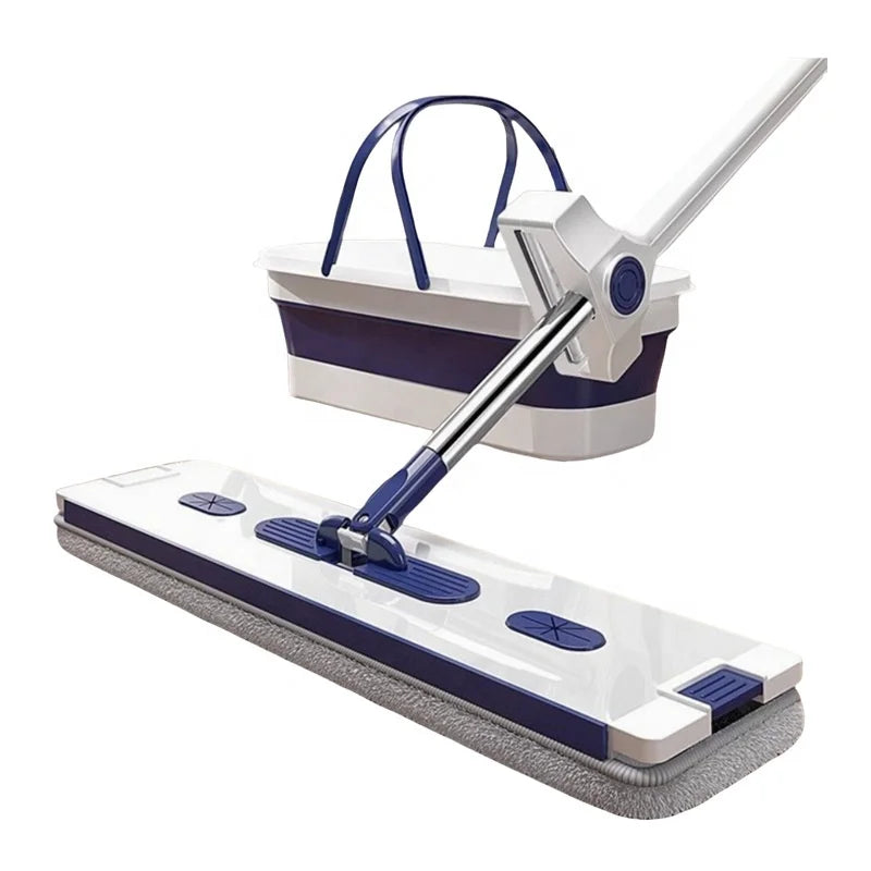 Hands-Free Microfiber Flat Mop with Foldable Bucket