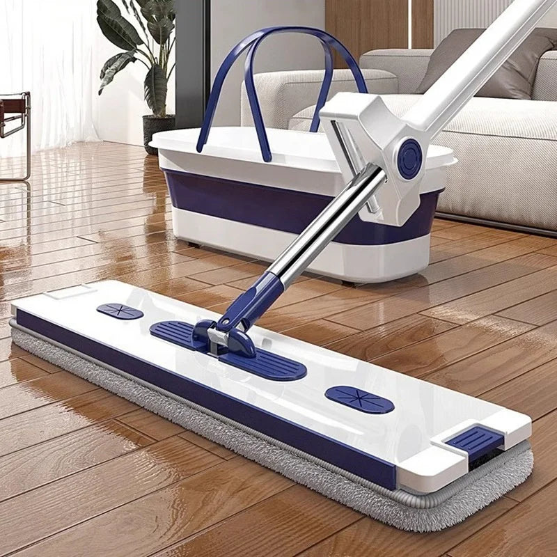 Hands-Free Microfiber Flat Mop with Foldable Bucket