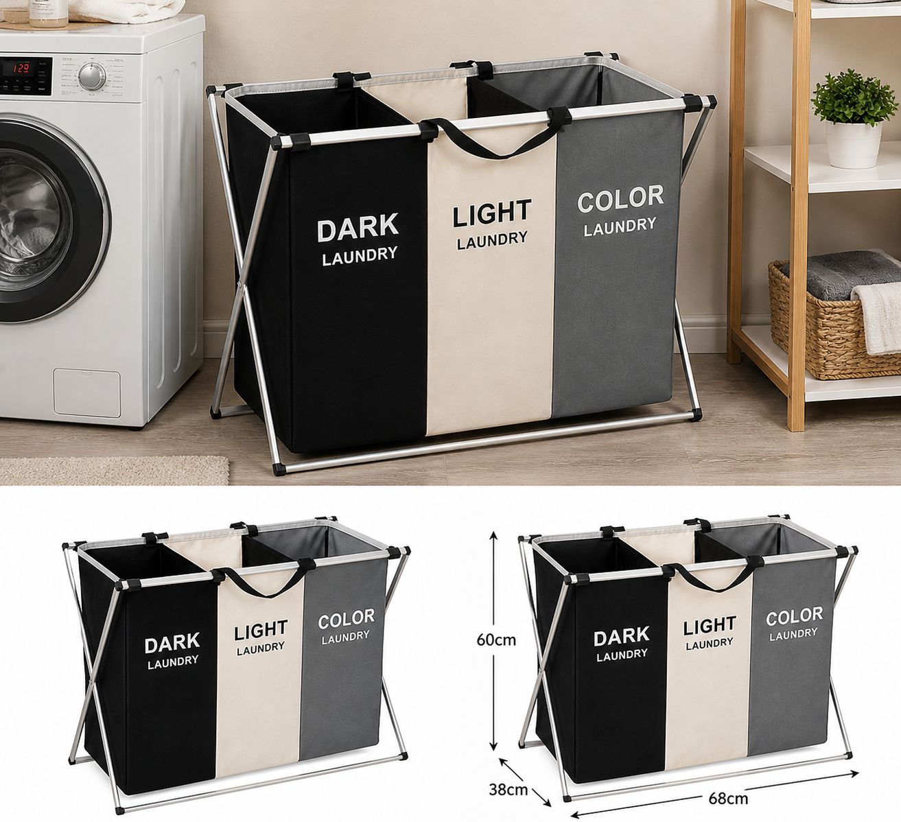 3-Section Foldable Laundry Sorter