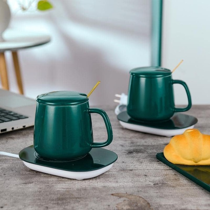 Ceramic Mug Set With Warming Coaster